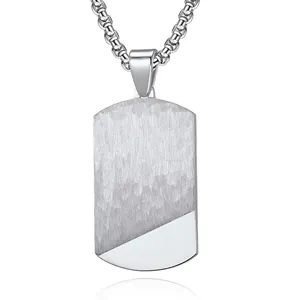 Men Stainless Steel Geometric Dog Tag Necklace Gold Silver Tone Brushed Mirror Polish Split Design Fashion Jewelry