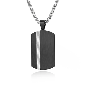 Two-tone brushed dog tag pendant necklace for men with silver grid pattern and square chain