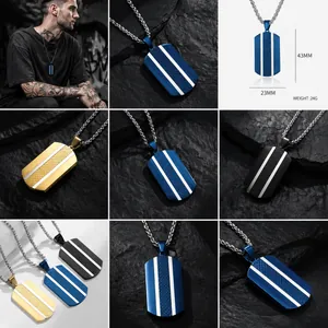 Detail showing the grid engraved brushed steel military tag pendant with dimension data