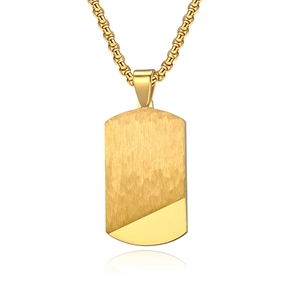 Gold stainless steel dog tag necklace for men with brushed and mirror polished finishes