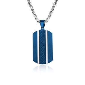 Stainless Steel Dog Tag Pendant Necklace For Men Brushed Texture Grid Pattern With Artificial Pearl Chain Hip Hop Jewelry