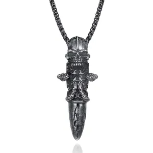 Men's Gothic Skull Bullet Pendant Necklace Stainless Steel Retro Punk Hip Hop Snake Embossed Animal Pendant Necklace Jewelry Gift
