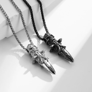 Retro punk skull bullet pendants in silver and black finish with spiga chains