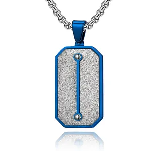 Stainless Steel Pendant Necklace For Men Hip Hop Frosted Dog Tag Geometric Necklace With Rhinestone Electroplated Jewelry