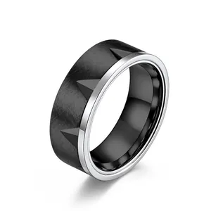 Titanium Steel Ring For Men Women Industrial Punk Brushed Band Ring Geometric Triangle Relief Polished Hand Jewelry Finger Ring Gift