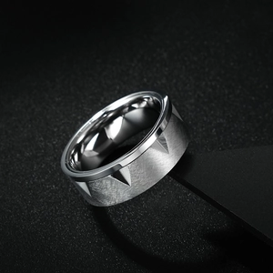 Titanium steel men's ring with brushed finish and triangle gear engraved patterns