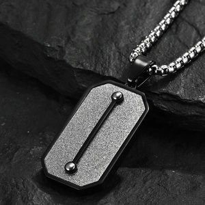 Industrial hexagonal stainless steel pendant necklace for men with frosted detail