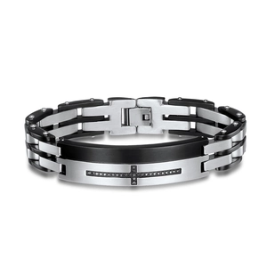 Men Stainless Steel Cross Rhinestone Bracelet Silver Black Polished Punk Fashion Jewelry Watch Strap Style Wristband