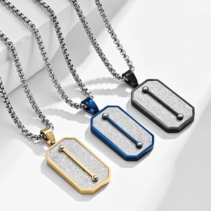 Hip hop hexagon emery stainless steel pendant necklaces in gold, blue, and black finishes