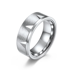 Minimalist silver titanium steel ring with brushed texture and geometric triangles