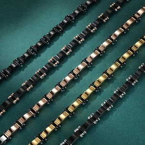 Mechanical style stainless steel chain bracelets for men in four distinct metallic finishes
