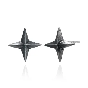 Edelstahl Stern Ohrstecker Vintage Industrie Geometrisch Vierzackiger Stern Gebürstetes Metall Ohrschmuck Für Damen Herren