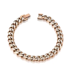 Bracelet Maille Gourmette en Acier Inoxydable pour Homme Femme Hip Hop Street Bicolore Chaîne Polie Bijoux Rétro de Niche