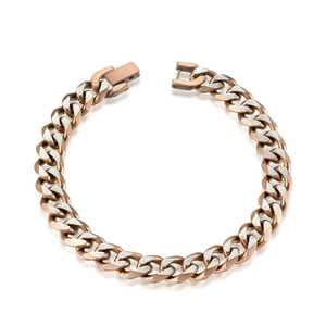 Bracelet gourmette pour homme bicolore en or rose avec des accents en métal brossé argent