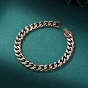 Bracelet à maillons cubains bicolore argent et or rose avec finition métal brossé