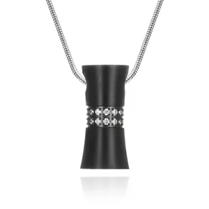 Minimalist Stainless Steel Hourglass Cremation Urn Pendant Necklace For Men Women Black Matte Rhinestone Inlaid Jewelry Gift