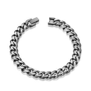 Gourmette bicolore en acier gunmetal et argent brossé avec un fermoir à rabat robuste