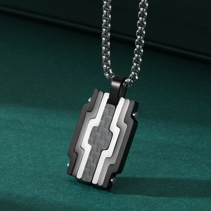 Men's titanium steel puzzle necklace with carbon fiber inlay and industrial metal pendant
