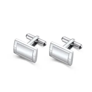 Men Business Stainless Steel Cufflinks Minimalist Rectangular Brushed Geometric Suit Shirt Accessories Silver Tone Cuff Links