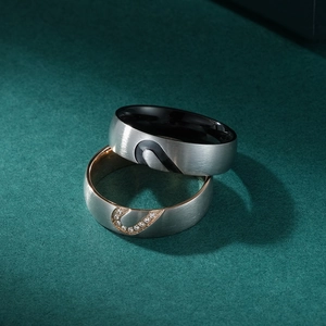 Titanium steel couple rings with heart pattern and brushed silver finish for lovers