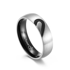 Titanium steel couple rings with Love You Forever engraving and half heart design