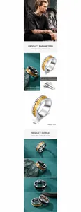 Detailed view of 8mm men's stainless steel ring with creative tire tread texture design