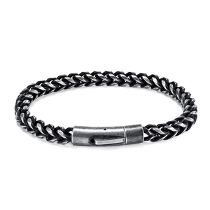 Retro men's titanium steel wheat link chain bracelet with a matte industrial vintage finish