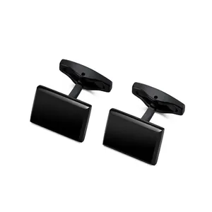Stainless Steel Cufflinks Square Beveled Edge Brushed Matte Black Business Formal Accessory For Men Suit Shirt French