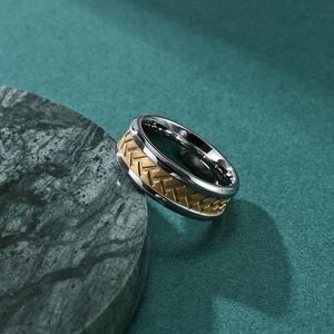 Men's fashion ring with two-tone gold finish and creative tire tread pattern design
