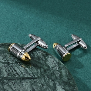 Polished silver and gold bullet shaped stainless steel cufflinks for men's suits