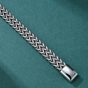 Bracelet pour homme en acier inoxydable argenté avec mailles blé et fermoir poli
