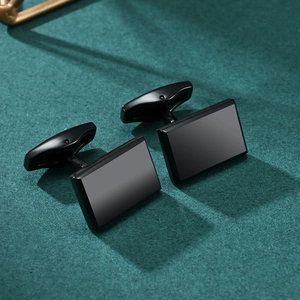 Sleek black square brushed metal cufflinks with a minimalist matte finish for men's suits