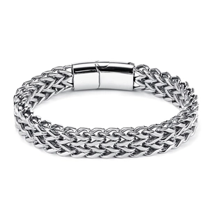 Bracelet hip-hop pour homme en acier inoxydable argenté avec fermoir poli brillant