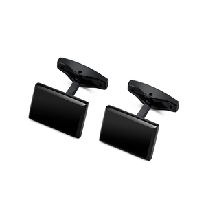Elegant black rectangular men's cufflinks with brushed finish for formal business suits