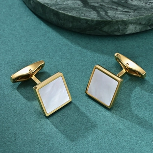 Square gold cufflinks with white mother of pearl inlay for formal business shirts