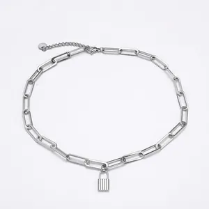 Punk Edelstahl Vorhängeschloss Anhänger Büroklammer Kette Halskette Für Damen Herren Minimalist Ins Stil Gothic Mode Schmuck