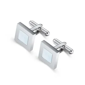 Boutons de Manchette Carrés pour Hommes en Acier Inoxydable Avec Incrustation de Nacre d'Eau Douce Accessoires Bijoux