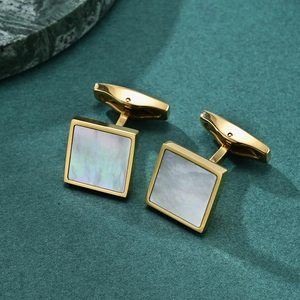 Elegant square gold cufflinks with white mother of pearl inlay for formal business shirts
