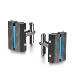 Boutons de Manchette Homme en Acier Inoxydable et Fibre de Carbone Design Rectangulaire Géométrique Accessoires Bijoux pour Mariage et Banquet