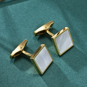 Classic gold square cufflinks with white mother of pearl inlay for formal business shirts