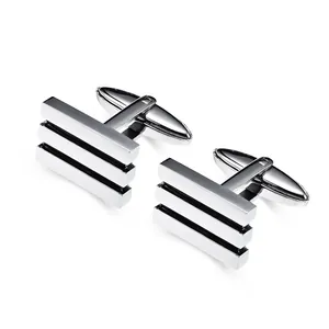 Boutons de Manchette en Acier Inoxydable Minimalistes pour Hommes Français Géométrique Rayures Gravées Accessoires de Chemise Affaires Mariage