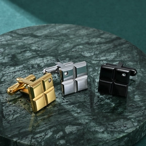 Square textured cufflinks with crystal accents in gold, silver, and black finish