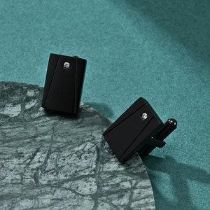 Men's black square CNC stainless steel cufflinks with crystal stone inlay for business