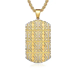 Vintage Edelstahl Erkennungsmarke Halskette Für Herren Geometrisches Wellenmuster Galvanisierter Industriestil Anhänger Schmuck Mode Geschenk