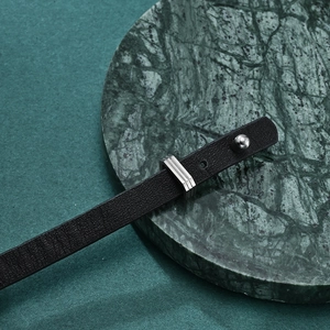 Men's multilayer black braided leather bracelet with silver magnetic clasp and rivet