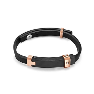 Men's multilayer leather braided bracelet with rose gold magnetic clasp and accent stone