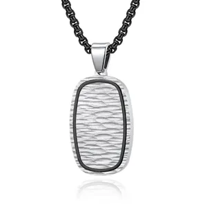 Men's Hip Hop Stainless Steel Water Wave Hammered Texture Dog Tag Pendant Necklace With Bead Chain Fashion Jewelry Gift