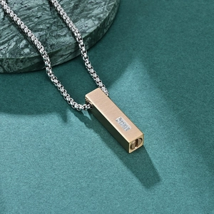 Collana a urna a barra dorata minimalista con intarsio in zircone e catena in acciaio
