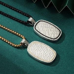 Black and gold rectangle pendant necklaces with hammered texture and water wave patterns