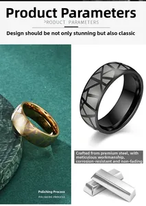 Macro detail of gold and black stainless steel rings with geometric cracked pattern